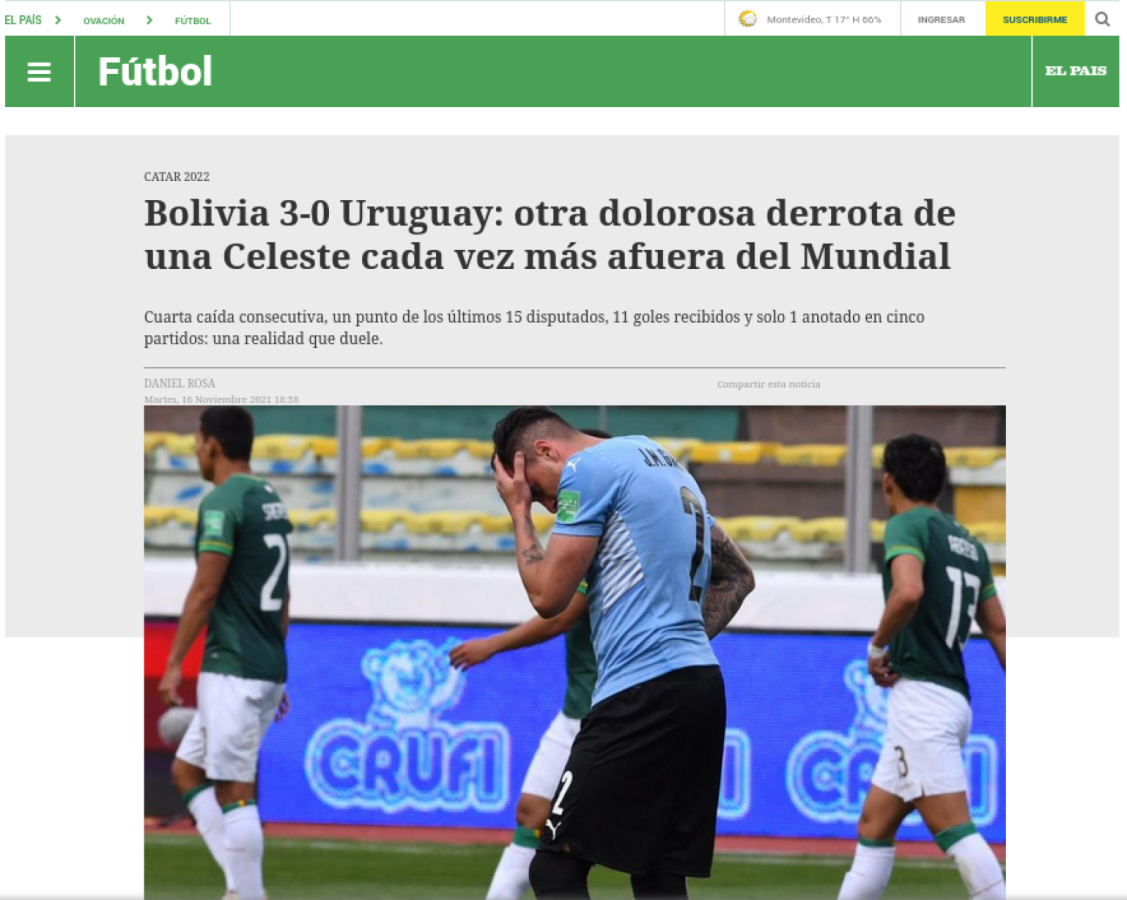 Imagen El País ve cada vez más lejos la clasificación de Uruguay.