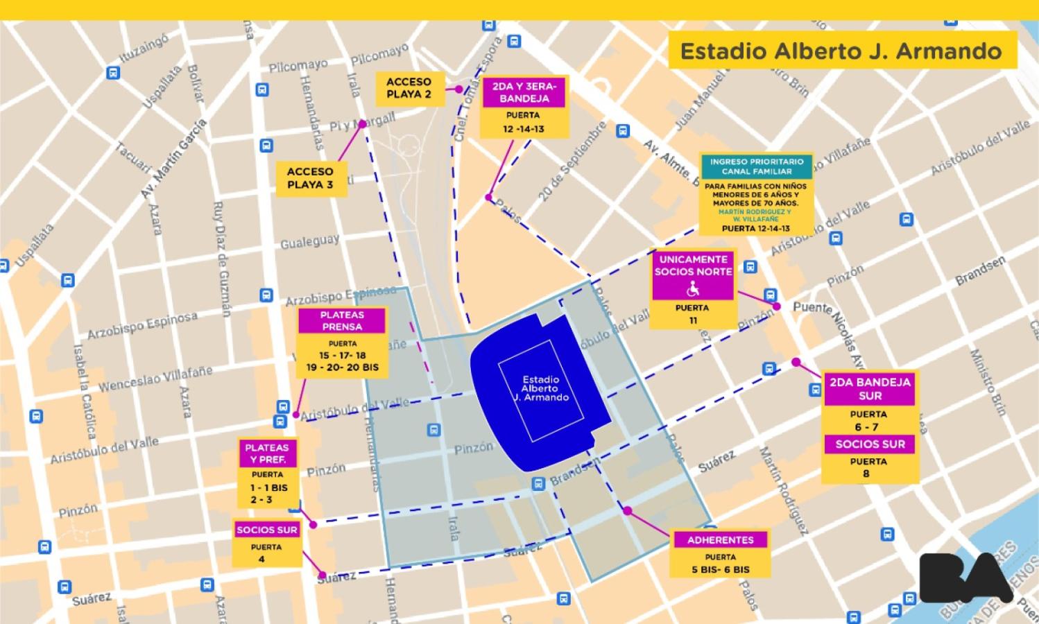 Imagen Mapa de ingreso a La Bombonera.