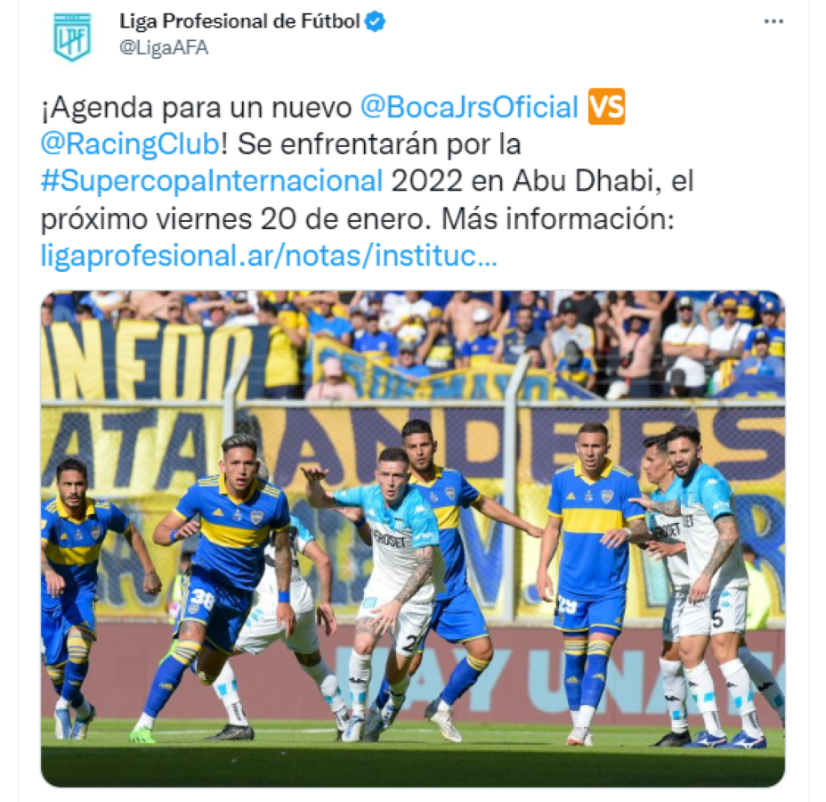 Imagen El tuit de la Liga Profesional de Fútbol