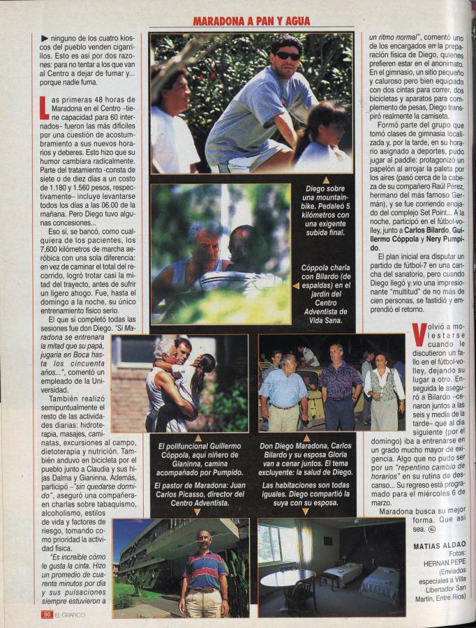 Imagen "Maradona a pan y agua", el título de la crónica de El Gráfico mientras el 10 estuvo en la clínica adventista de Entre Ríos