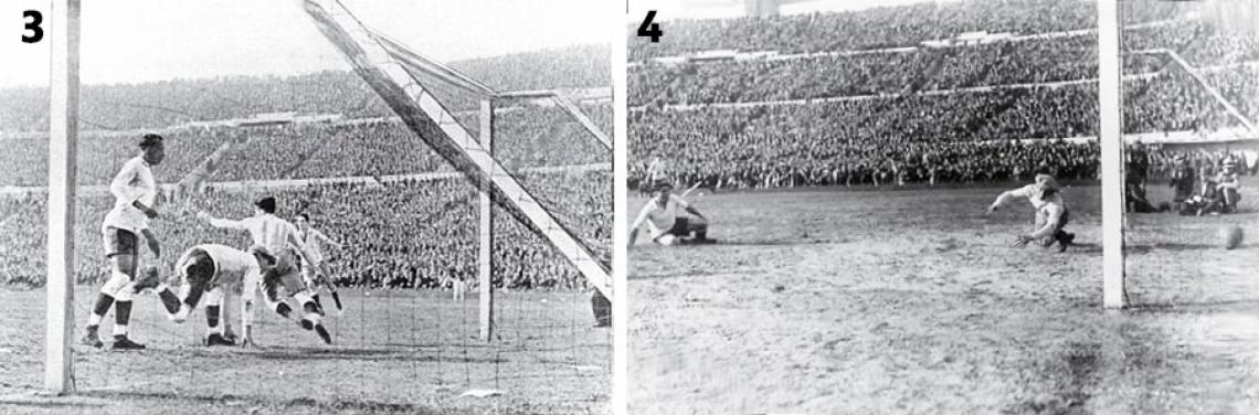 Imagen 3. Stábile toca al gol tras pase de Monti (1-2). 4. Cea empata con tiro bajo (2-2).