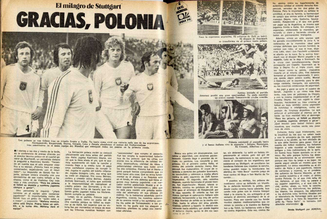 Imagen El Gráfico, del 25 de junio de 1974: Gracias, Polonia. El milagro de Stuttgart.