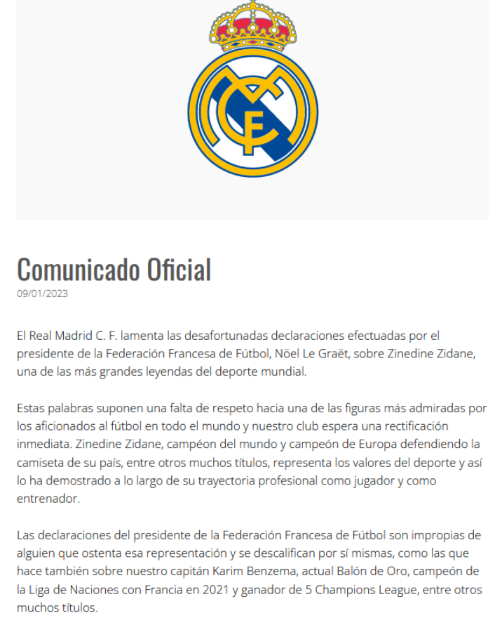 Imagen El comunicado de Real Madrid.