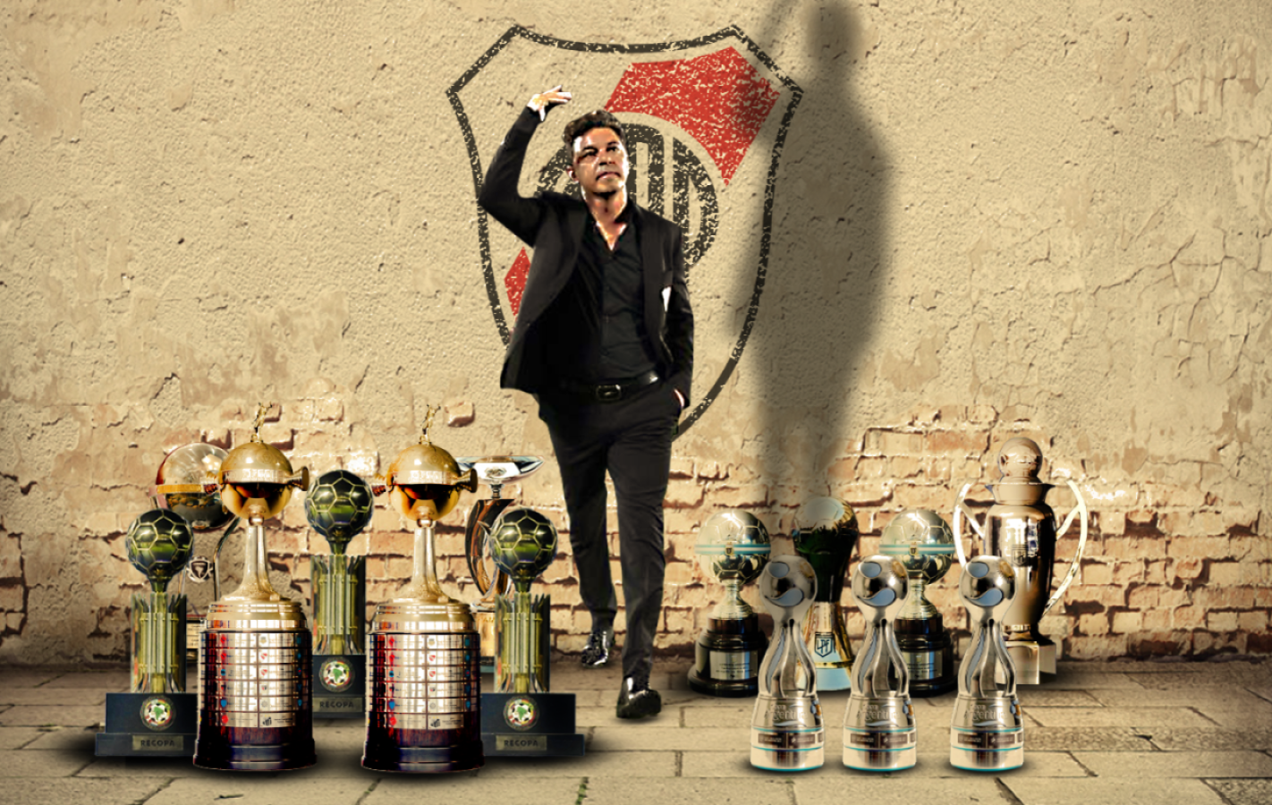 Imagen Gallardo, el entrenador más ganador de la historia de River con 14 títulos (Diseño; Matías Di Julio)