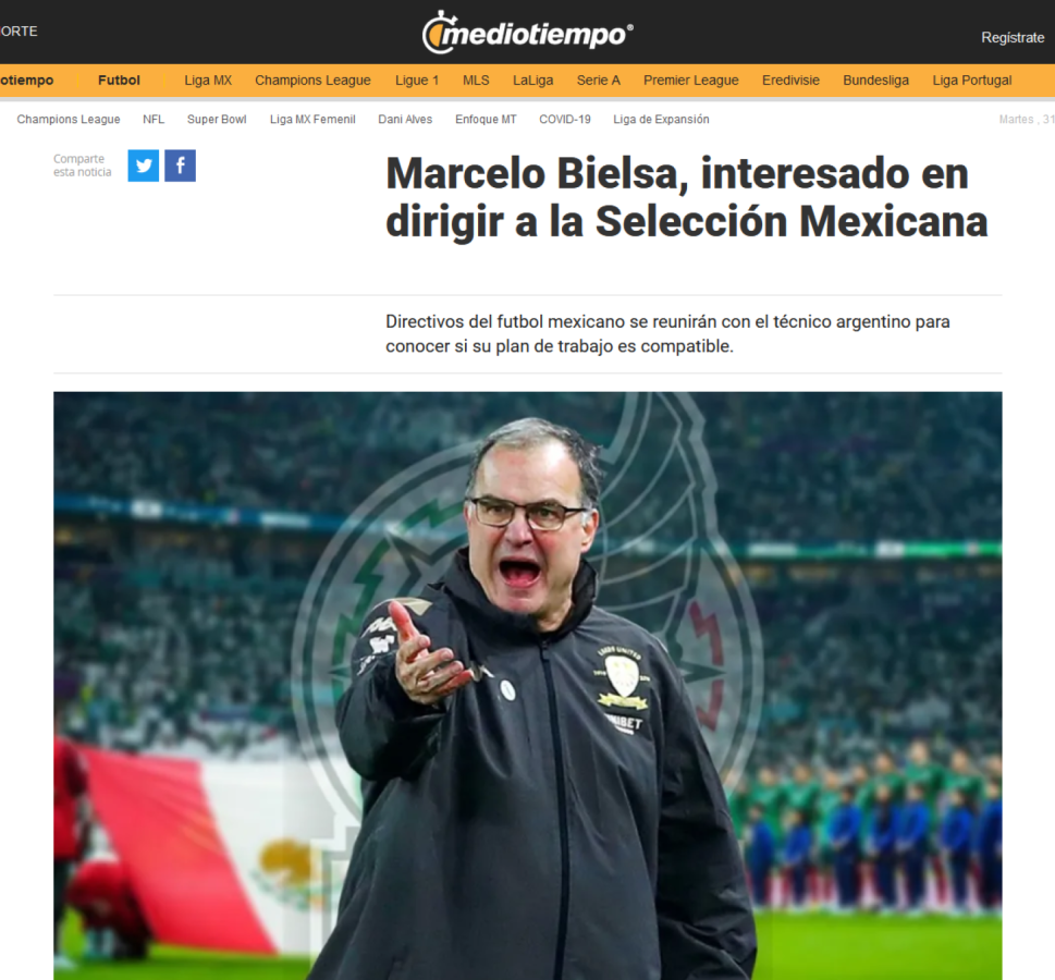 Imagen Bielsa es opción para dirigir a la Selección Mexicana.