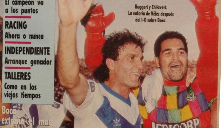 Imagen de 25 de febrero de 1992, Ruggeri y Chilavert abrazados en portada